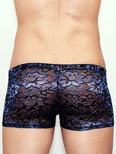 Кружевные полупрозрачные мужские трусы хипсы в синий цветочек Romeo Rossi Erotic shorts R00218