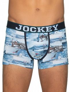 Классные боксеры из мягкой хлопковой смеси с зимним принтом JOCKEY 1913202H (муж.) Синий 499