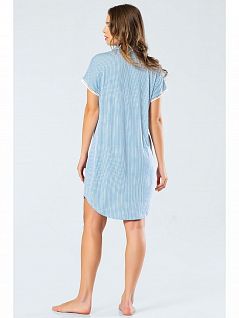 Домашнее платье с коротким рукавом в рубашечном стиле LT3345 Turen синий с белым