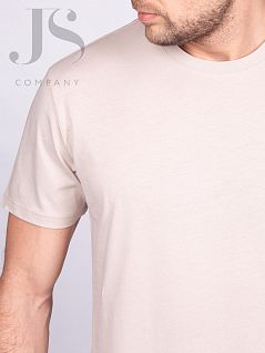 Хлопковая футболка с горловиной из рибаны прямого фасона Oxouno JSOXO 0587 KULIR U-вырез морской песок oxo