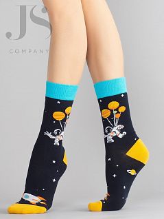 Облегающие носки с контрастным дизайном резинки HOBBY JSHOBBY 80131-6-09 унисекс, "Космонавт на шариках" (5 пар) темно-синий hbl