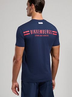 Стильная футболка из тонкого хлопкового джерси темно-синего цвета Bikkembergs BKK3MTS04cNavy