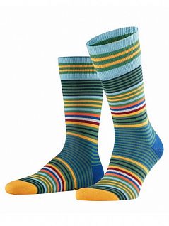 Модные мужские носки в многоцветную полоску на широкой резинке Burlington 21057 Stripe SO Зеленый 7391