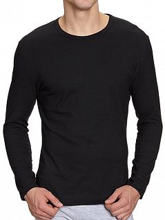 Хлопковая мужская футболка с длинным рукавом черного цвета HOM First Cotton 03257cK9