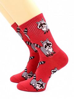 Яркие носки с принтом "Крошка енот" красного цвета Hobby Line 45984