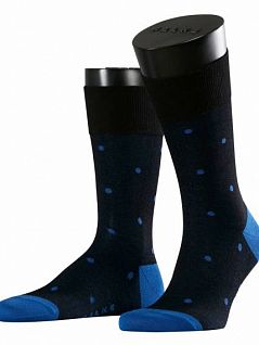 Удобные черные мужские носки из хлопка в синий горошек Falke 13269 Juggle SO (муж.) (Summer 16) Черный-синий 3010