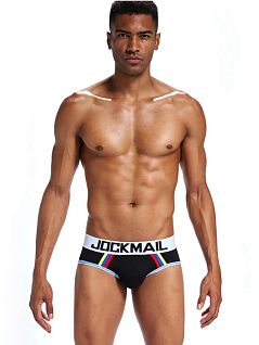 Облегающие брифы с цветными полосками по бокам черного цвета JOCKMAIL RTJM2059-2