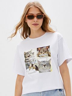 Универсальная футболка с принтом "общительные котики" PECHE MONNAIE EV26242белый