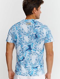 Привлекательная футболка с печатным принтом голубого цвета Cavalli CLL2MTS05c05048
