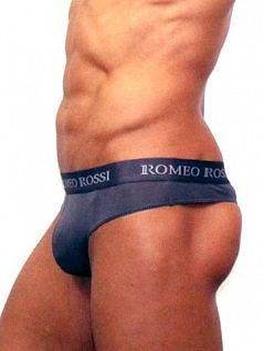 Удобные мужские трусы стринги серого цвета с широкой резинкой Romeo Rossi Thongs R1006-4 распродажа