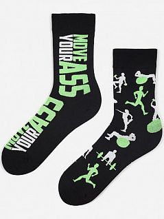 Хлопчатобумажные носки со спортивным принтом Marilyn BT-MOVE Черный + зеленый
