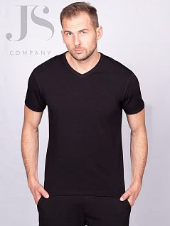 Эластичная футболка с V-образным с втачным рукавом Oxouno JSOXO 0057 KULIR SLIM V-вырез черный
