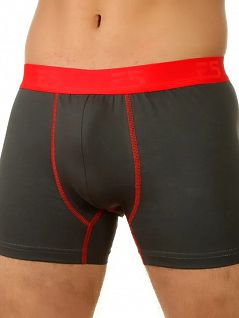Эластичные боксеры на красной пришивной резинке темно-серого цвета E5 Underwear RT26