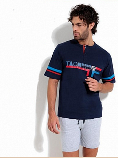 Легкая мужская пижама (футболка+шорты) серого цвета с принтом Sergio Tacchini 21801