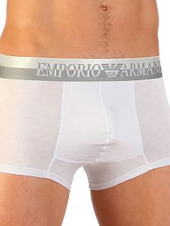 Гладкие боксеры на серебряной резинке белого цвета Emporio Armani RT33187