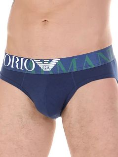 Мужские слипы из хлопка и эластана темно-синего цвета Emporio Armani RT45280