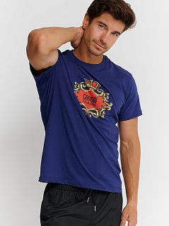 Мужская футболка с фирменным печатным принтом синего цвета Cavalli CLL2MTS02c04926