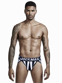 Полосатые брифы с вырезами по бокам черного цвета JOCKMAIL RTJM2026-2