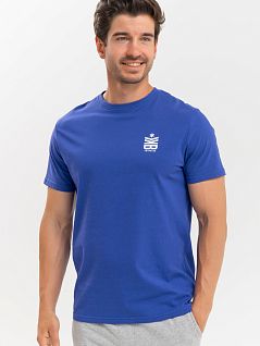 Хлопковая футболка с логотипом бренда на боку синего цвета Bikkembergs BKK3MTS05cClematis