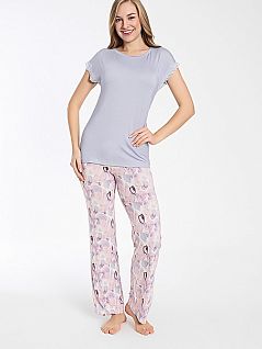 Летняя пижама (футболка однотонная и брюки с узором) LTC840-378 CONFEO лиловый