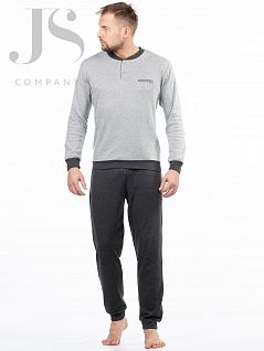 Мужская пижама состоящая из джемпера с надписью на груди "Coveri Sport" и однотонных брюк Enrico Coveri JSEP 6076 pigiama grigio chiaro ecv