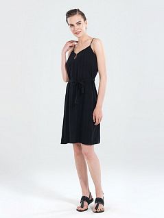 Элегантное платье с поясом и на тонких бретелях LTBS50239 BlackSpade черный
