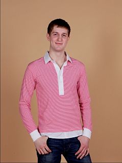 Рубашка мужская поло BGS белая с красной полоской распродажа