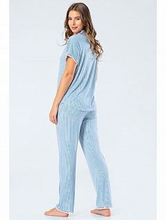 Мягкая пижама из рубашки с коротким рукавом и брюк прямого кроя на мягком эластичном поясе LT3343 Turen синий с белым