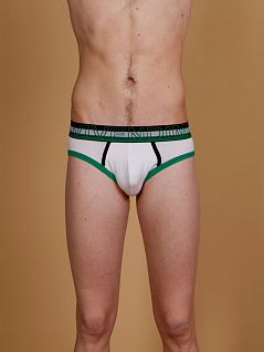 Мужские трусы слипы Modus Vivendi 03011 белые с зелеными полосками