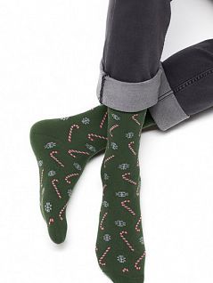 Комфортные носки из праздничной новогодней коллекции с тематическим рисунком "карамельные палочки и снежинки" Omsa JSSTYLE 505 (5 пар) verde oms