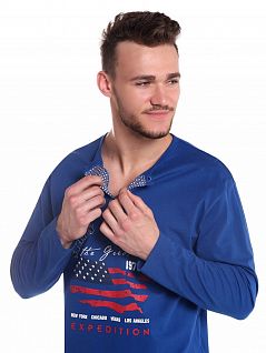 Натуральная пижама из 100% хлопка из кофты и брюк LTPJ1015 Sis синий