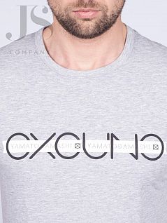 Облегающая футболка с фирменной надписью на груди Oxouno JSOXO 0059-095 KULIR SLIM U-вырез серый oxo