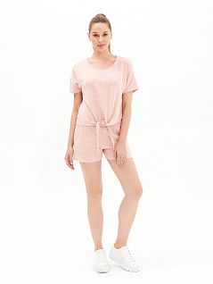 Женская футболка с приспущенными рукавами завязывающаяся впереди LTBS50589 BlackSpade розово-персиковый