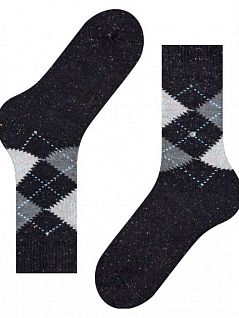 Вязаные мужские носки объемной вязки в знаменитую клетку Burlington 21924 Tweed Argyle SO Черный (3000)