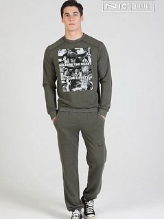 Стильная мужская толстовка из хлопкового полотна свободной формы и оригинальной раскраски с принтом Nic Club Aspetto 1502 хаки