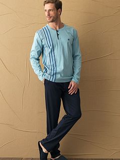 Синий домашний мужской комплект (брюки+ лонгстив) BlackSpade b7069 Light Blue распродажа