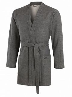 Укороченный трикотажный халат с большими накладными карманами и съемным поясом серого цвета Impetus FM-3990E17-E36