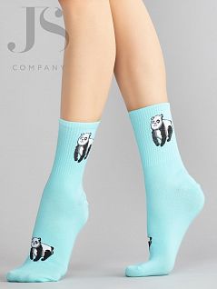 Хлопковые носки декорированы ярким рисунком "панды" JSHOBBY 80159-01-31 унисекс, "Панда " спортивная резинка (5 пар) бирюзовый hbl