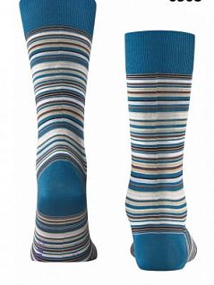 Эластичные носки на широкой манжете в тонкую разноцветную полоску Falke 14041 Microblock SO (муж.) Синий (6508)