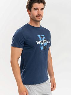 Принтованная футболка из тонкого трикотажа темно-синего цвета Bikkembergs BKK3MTS03cNavy