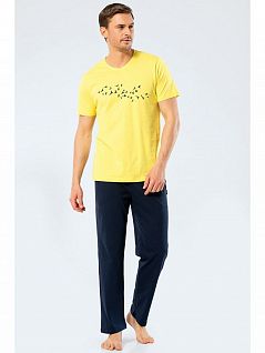 Яркая пижама (футболка с принто и брюки на мягкой резинке) LT4135 Turen желтый с синим