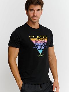 Эффектная футболка с оригинальным принтом черного цвета Cavalli CLL2MTS01c05051