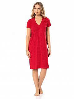 Практичное платье с V-образным вырезом горловины с планкой с изящными пуговицами-жемчужинами LT3293 Turen красный