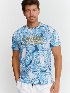 Привлекательная футболка с печатным принтом голубого цвета Cavalli CLL2MTS05c05048