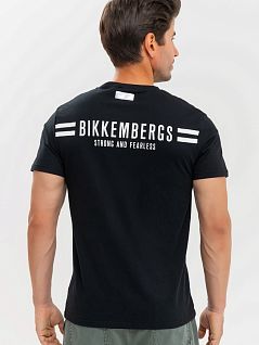 Хлопковая футболка с печатным логотипом бренда черного цвета Bikkembergs BKK3MTS04cBlack