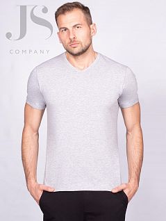 Однотонная футболка с V-образным вырезом из хлопка Oxouno JSOXO 0054 KULIR SLIM V-вырез серый oxo