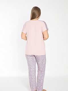 Эластичная пижама из футболки с вставками и брюк LTC840-510 CONFEO розовый