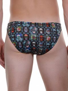 Стильные мужские трусы танга зеленого цвета с принтом Bruno Banani Skull Check 22021695бруно Многоцветный