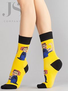 Хлопковые носки с добавлением полиамида JSHOBBY 80150-06-09 унисекс, "Девушка с плаката We can do it" (5 пар) желтый hbl