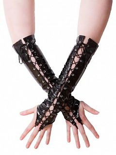 Эротические перчатки на завязках в виде корсета черного цвета Romeo Rossi RT9126-2